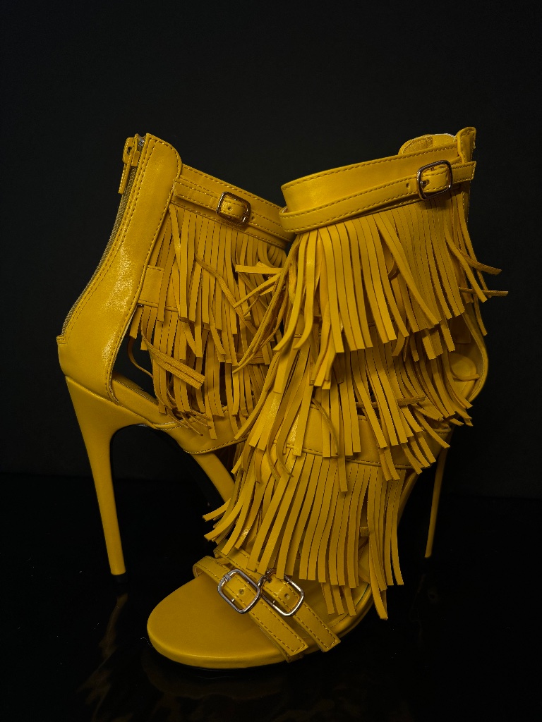 Privileged Yellow Fringe Peep Toe Heels Size 6 Tassel Stiletto Sandals New